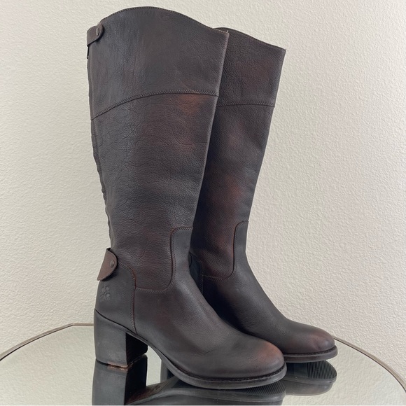 PATRICIA NASH Dark Brown Red Leather Loretta Tall Knee High Riding Heeled Boots - Picture 3 of 16